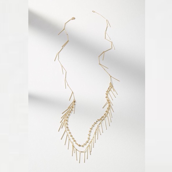 NWT! Anthropologie Gold Fringe Layered Necklace - Picture 2 of 6